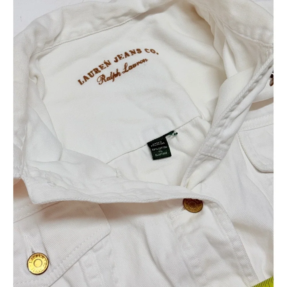 Lauren Jeans Co Ralph Lauren White Denim Trucker Jacket Brass Buttons Cotton L - Picture 5 of 6